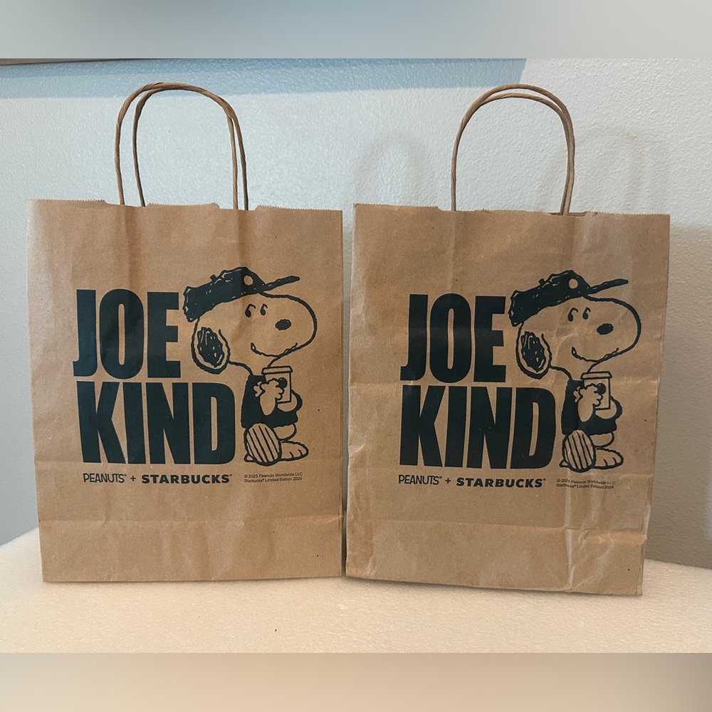 Starbucks Peanuts Joe Kind Snoopy Brown Paper Bags